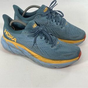 Hoka Clifton 8 Mens 11D Blue Yellow Road Running, Jogging Training Shoes
